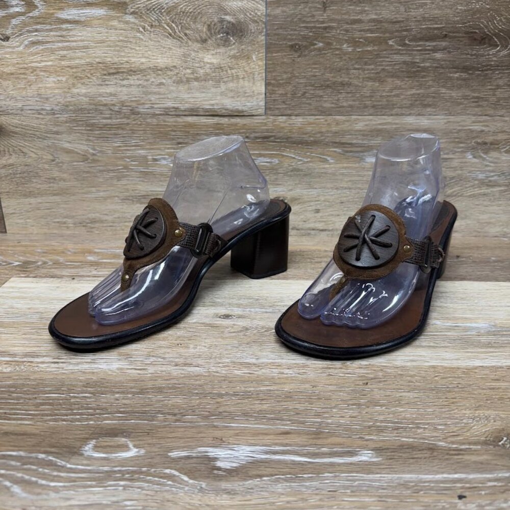 Cole Haan Brown Leather Thong Block Heel Sandals Women's Size 9.5